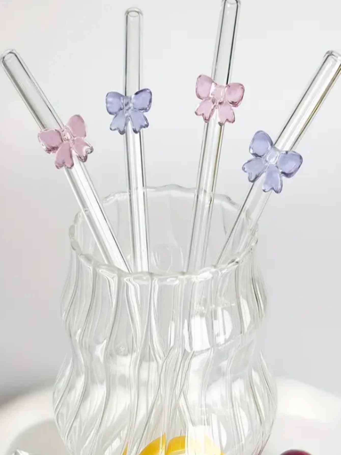 Reusable Straw - 2/6PCS Elegant Butterfly-Shaped Glass Straws &,