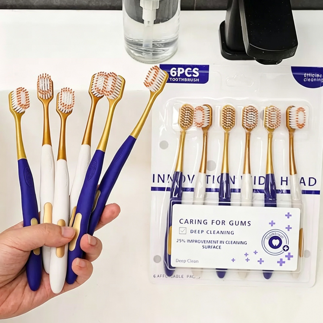 Bamboo Toothbrush - High Quality Wide Head Household 6-pack