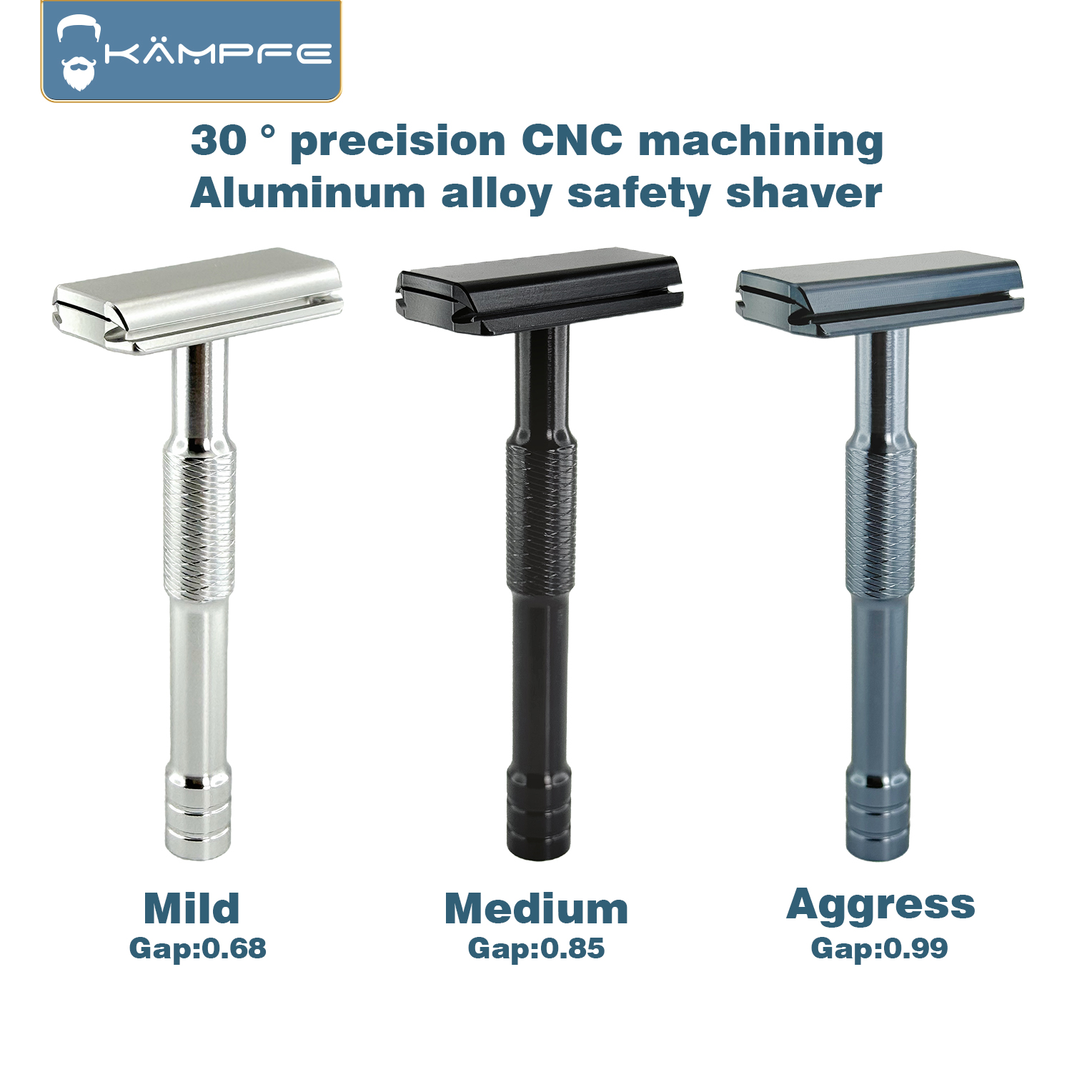 Safety Razor Handle - KAMPFE CNC Carving Closed comb Double-Sided