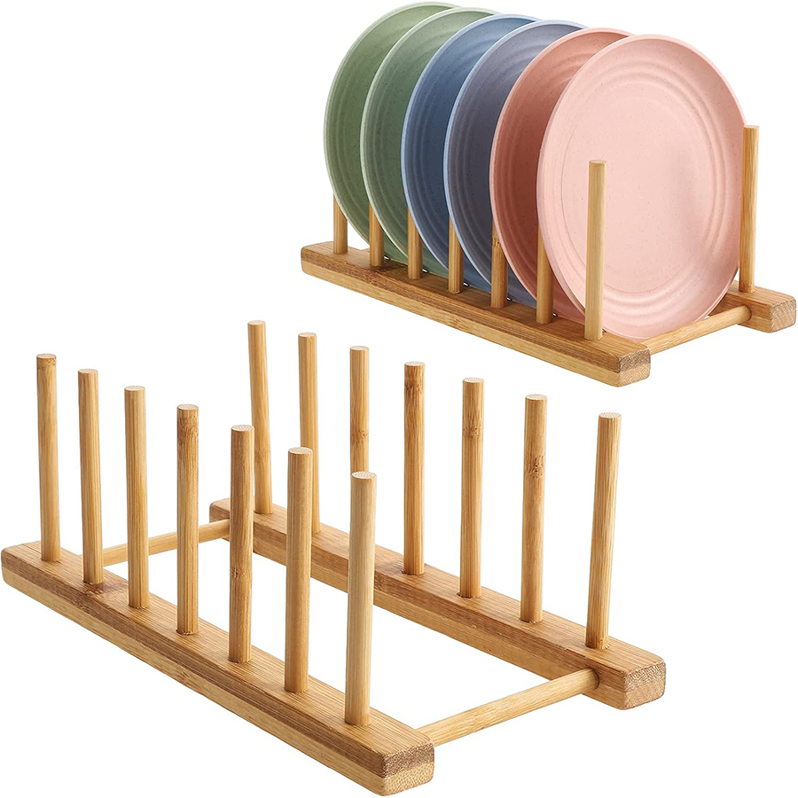 Bamboo Cutlery - 1pcs/2pcs Bamboo Dish Rack, Plate Holder,