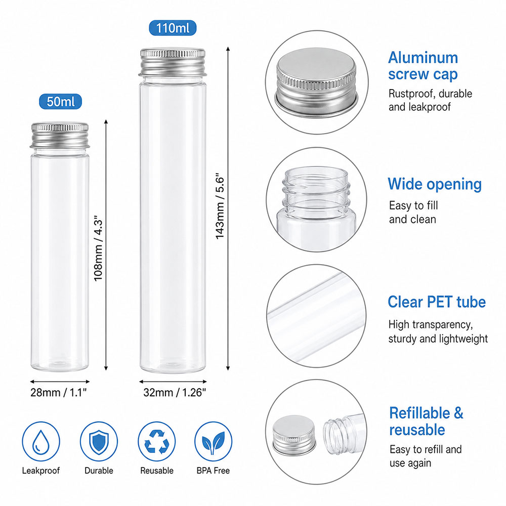 20pcs 50ml/100ml Clear Flat Tu - Reusable Bottle review and price